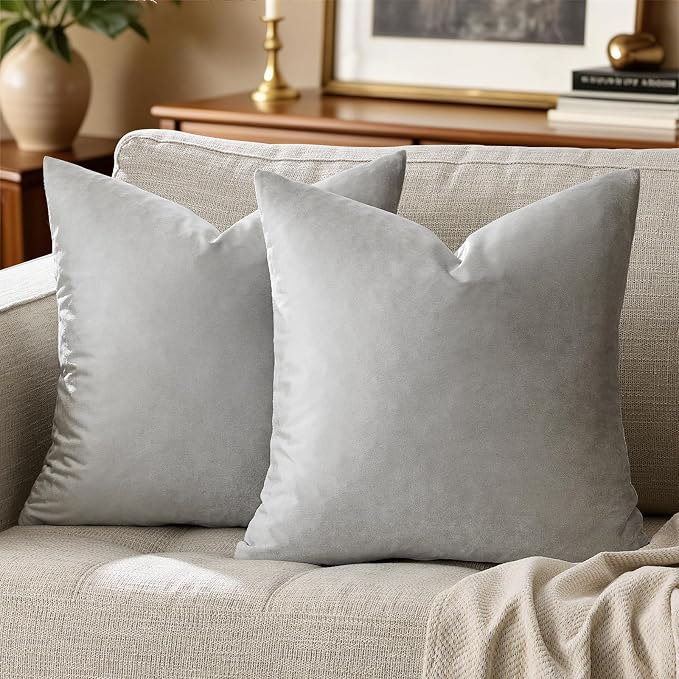 GIGIZAZA 16x16 Square Velvet Small Pillow Covers Set of 2 Silver Grey Throw by GIGIZAZAFocusingonhomedecoration