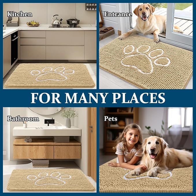OLANLY Dog Door Mat for Muddy Paws 35x24, Paw Print Design, Absorbs Moisture - Image 8