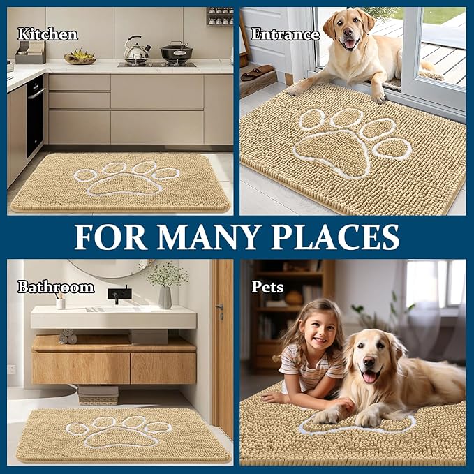OLANLY Dog Door Mat for Muddy Paws 70x35, Paw Print Design, Absorbs Moisture - Image 8