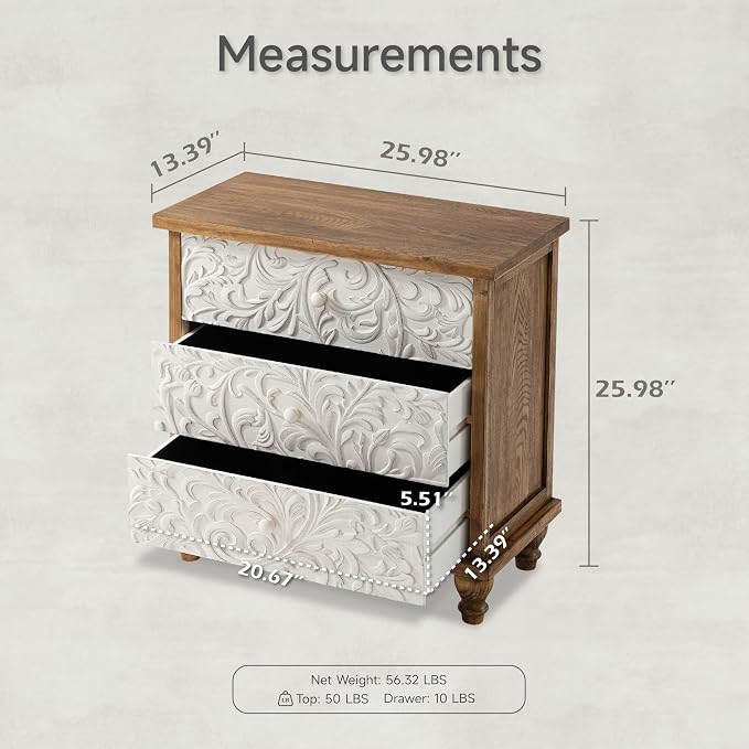 3 Drawer Farmhouse Dresser x 2P - Image 3