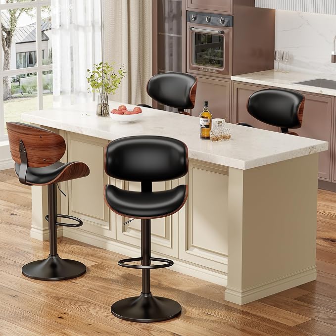 YaFiti Bar Stools Set of 4, Bentwood Adjustable Height Swivel Bar Stools - Image 9