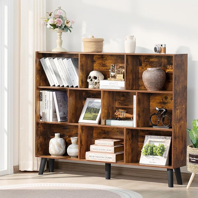 LEYAOYAO 10 Cube Bookshelf, 3 Tier Vintage 55.12" Wide Bookcase - Image 2