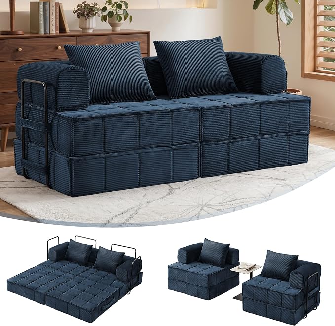 Korser Folding Convertible Sofa Bed, Corduroy Upholstered Boneless Couch by KORSER