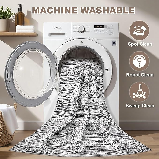 Nakagishi 5x7 Area Rugs Living Room: Washable Large Neutral Soft Rug Stain - Image 2