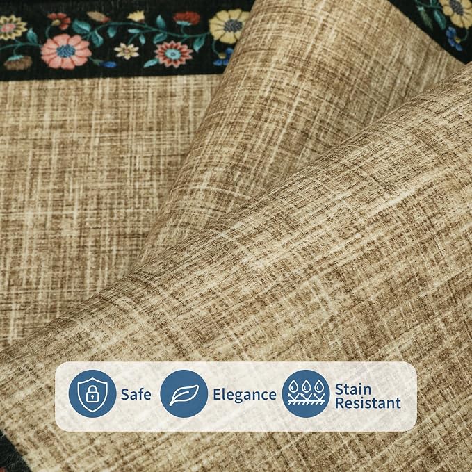 GarveeHome Washable Living Room Rug 9x12 Floral Bordered Area Rugs Soft Thin - Image 4