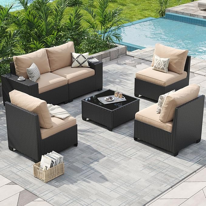 Aoxun Patio Furniture Set, Widen Armrests Wicker Outdoor Sectional by Aoxun