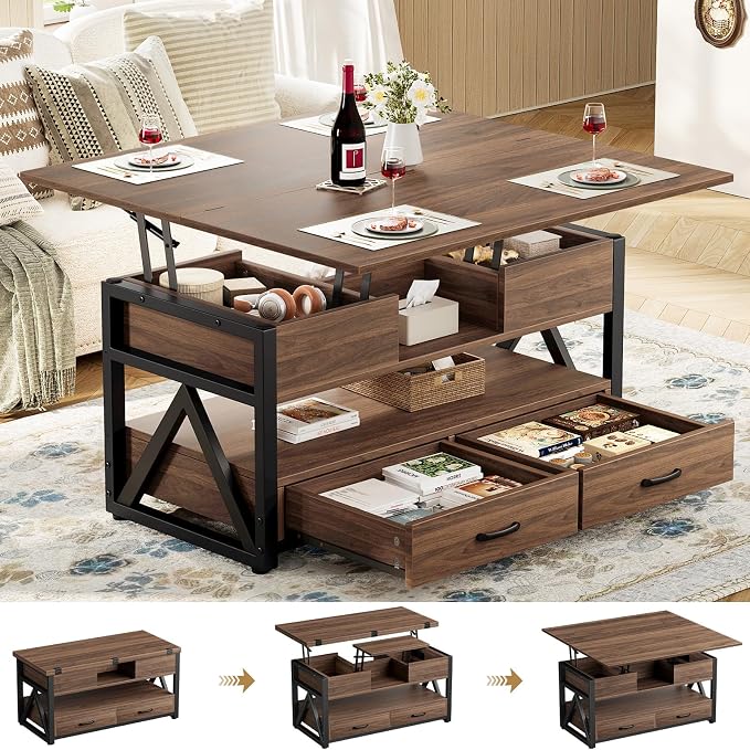 Memobarco 40" Lift Top Coffee Table, 4 in 1 Multi-Function Lift Coffee Tables by MEMOBARCO