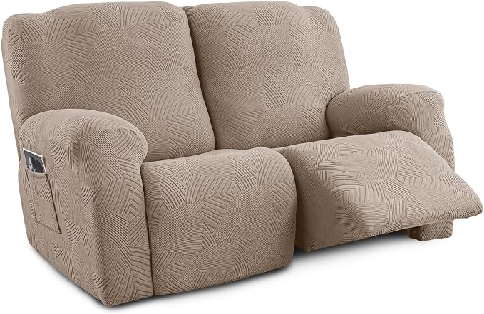 Recliner Loveseat Covers with Console, 6-Piece Stretch Geometric Strokes by Unknown