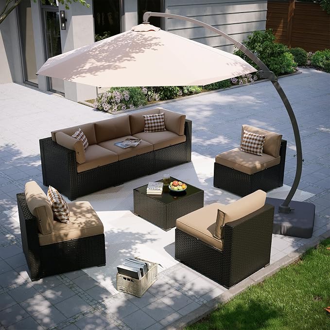 Aoxun Patio Furniture Set with Umbrella, 8 Piece Outdoor Sectional Sofas by Aoxun
