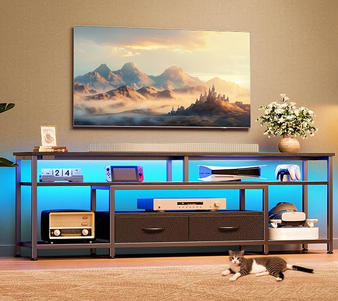 Huuger 63 Inch LED TV Stand for 65 70 Inch TV, Entertainment Center - Image 8