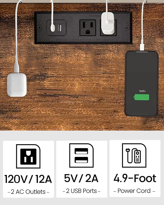 TUTOTAK End Table with Charging Station, Side Table with USB Ports and Outlets - Image 6