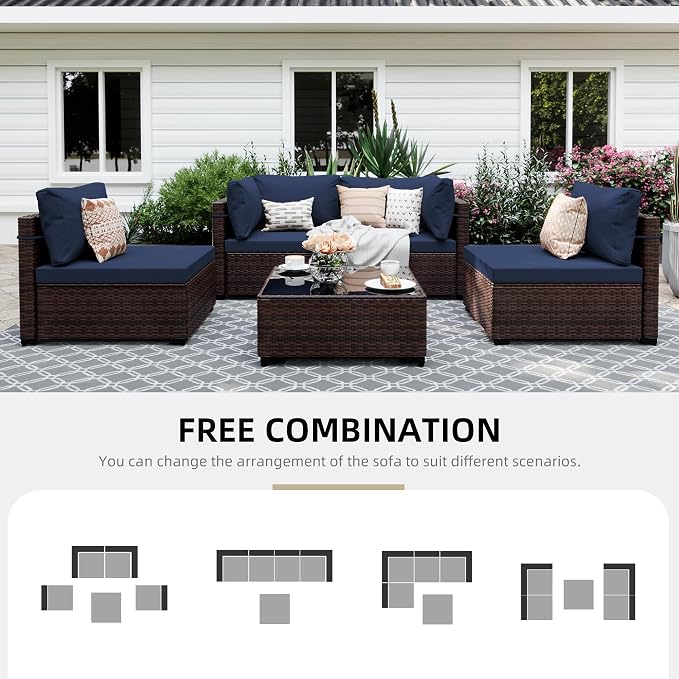 UPHA 5 Pieces Patio Furniture Sets, Wicker Outdoor Sectional Sofa Couch - Image 4