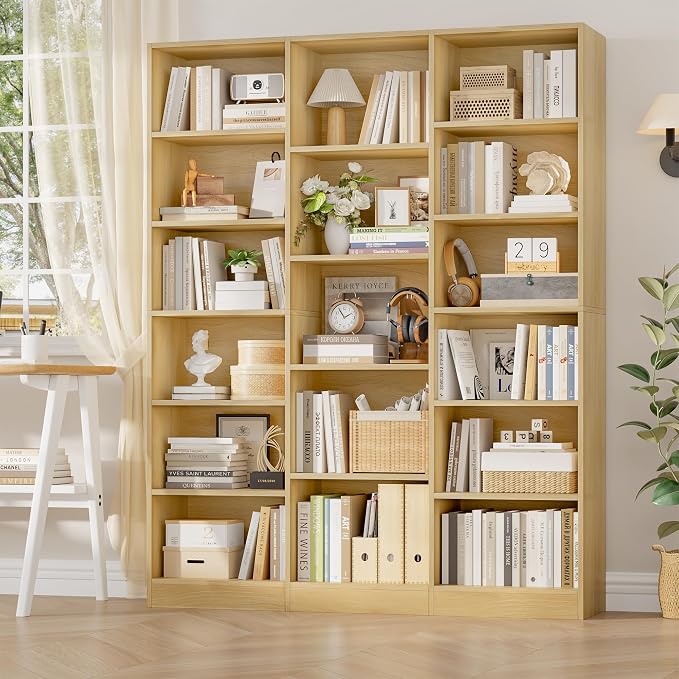 FACBOTALL Triple Wide Bookshelf, 6 Tier Large Bookshelf, Bookcase - Image 2