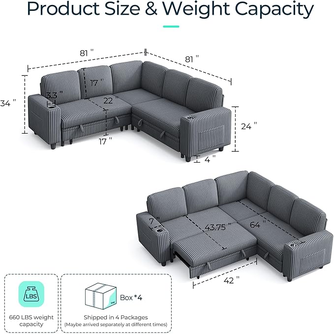 LINSY HOME Sectional Sleeper Sofa - Image 2