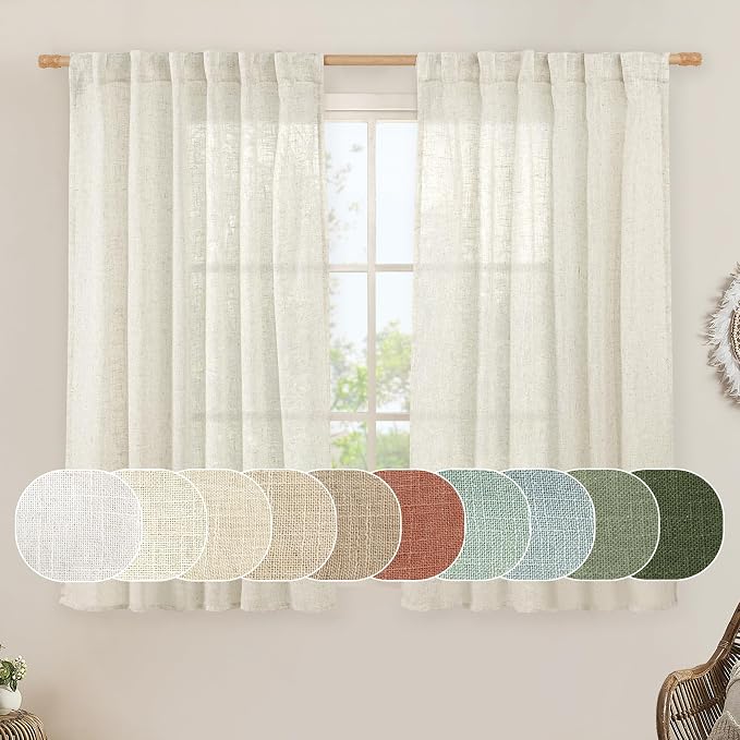 LAMIT Natural Linen Semi Sheer Curtains 48 Inch by LAMIT