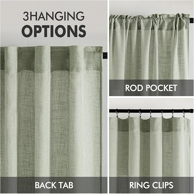 MIULEE Sage Linen Curtains 90 Inch Length 2 Panels - Image 3