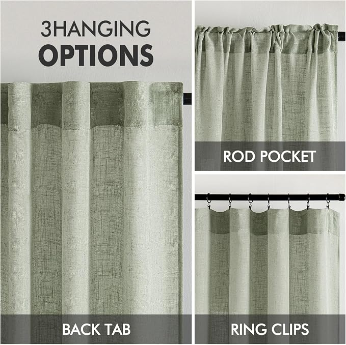 MIULEE Sage Linen Curtains 96 Inch Length 2 Panels - Image 3