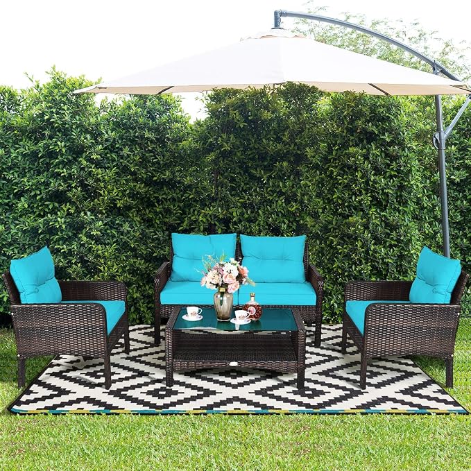 Tangkula 4 Piece Patio Furniture Set, Outdoor Wicker Conversation Set - Image 2