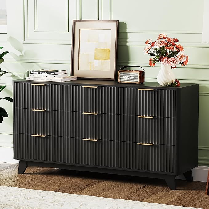 VINGLI Black Dresser 9 Drawer, Fluted Dresser - Image 8
