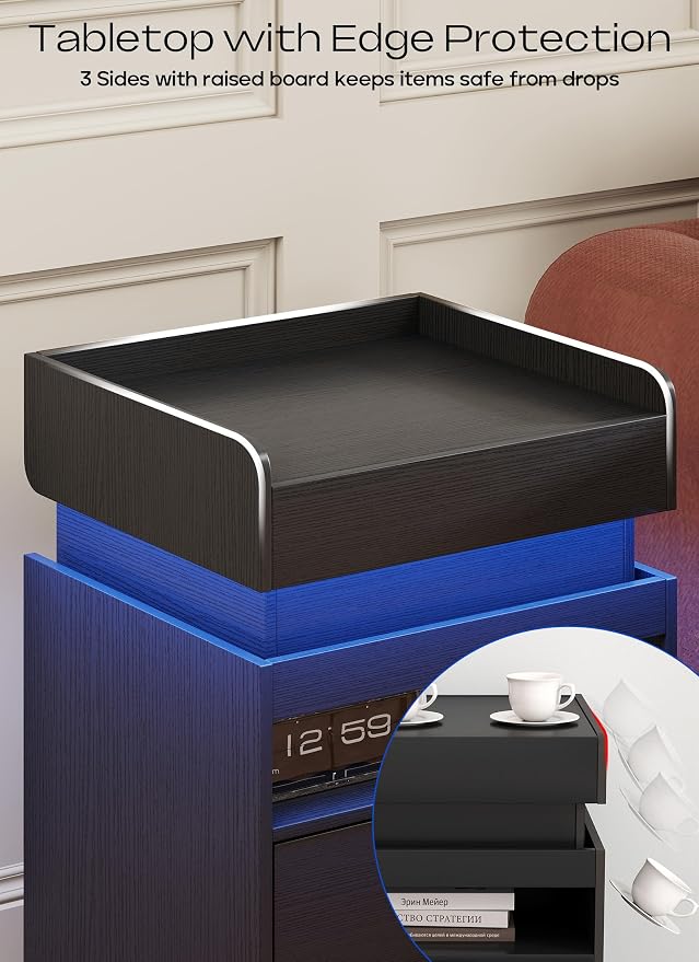 Turosur LED Night Stand with Gun Drawer, Smart Nightstand with Hidden Charging - Image 7