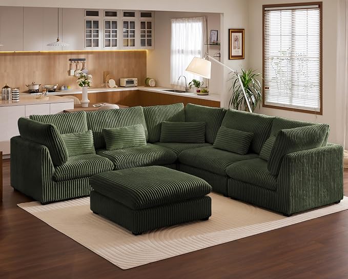 115" Oversized Corduroy Couch Modular Sectional Sofa, Washable Cloud Couch by CHICHOUSE
