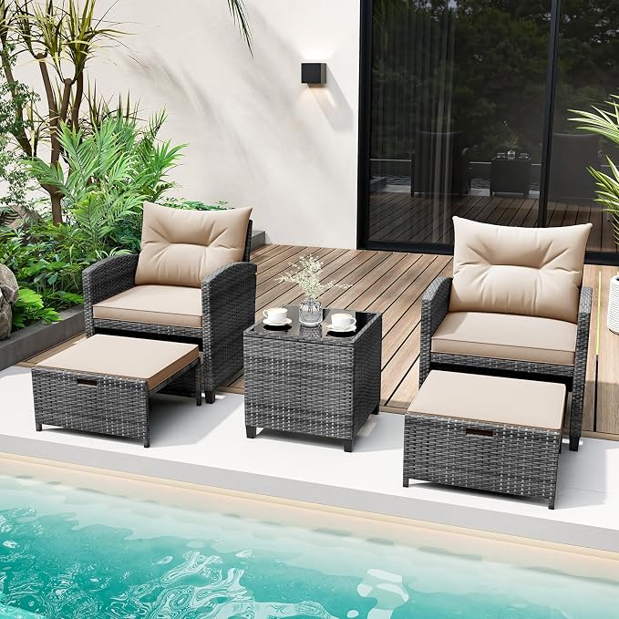 Tangkula 5 Pieces Patio Conversation Set, PE Wicker Rattan Outdoor Furniture Set - Image 2
