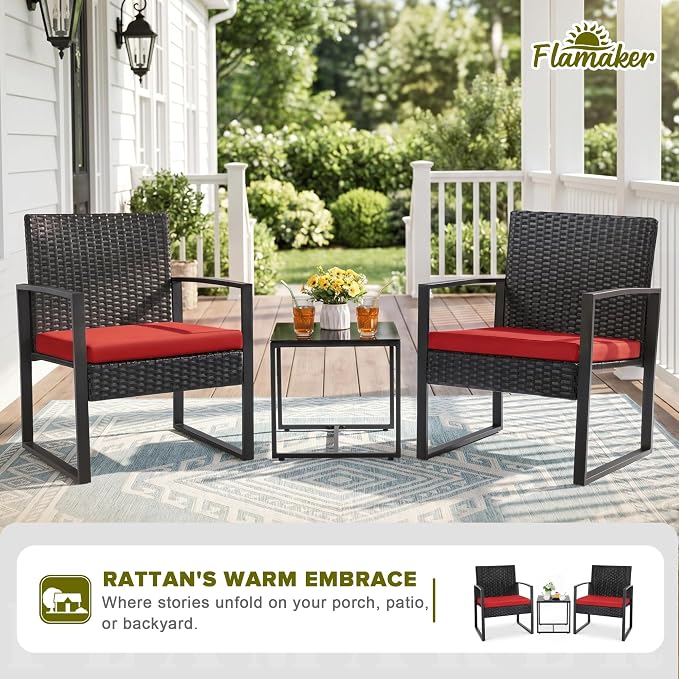 Flamaker 3 Pieces Wicker Patio Furniture Outdoor Modern Rattan Chair - Image 3