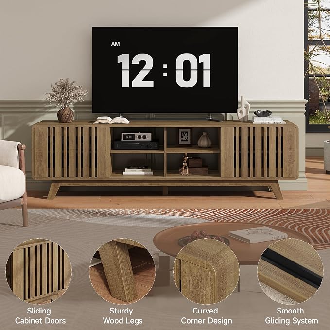 ONBRILL 70-Inch TV Stand for TVs up to 80 Inch, Mid-Century Modern Television - Image 4