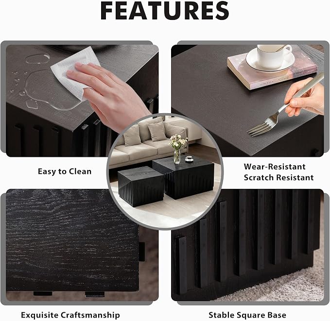 Black Nesting Tables for Living Room, Square Nesting Coffee Table Farmhouse - Image 5