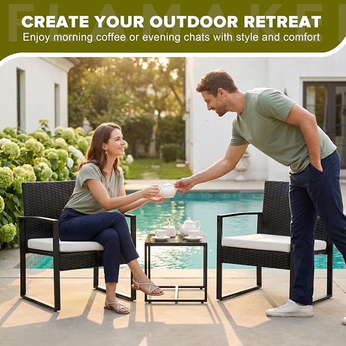 Flamaker 3 Pieces Patio Furniture Outdoor Wicker Modern Rattan Chair - Image 6