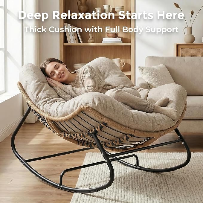 SWITTE Outdoor Papasan Rocking Chair, Oversized Patio Egg Chair - Image 5