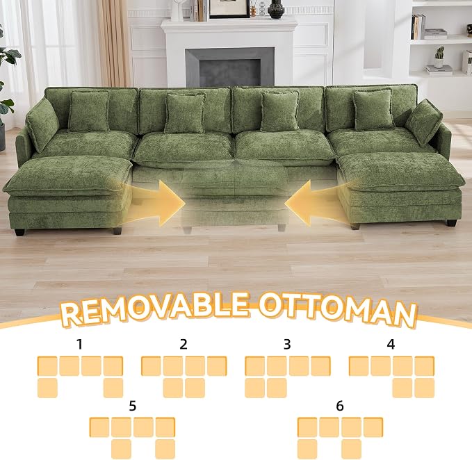 147'' Sectional Cloud Deep Seat Couch, Oversized Chenille U Shaped Sectional - Image 6
