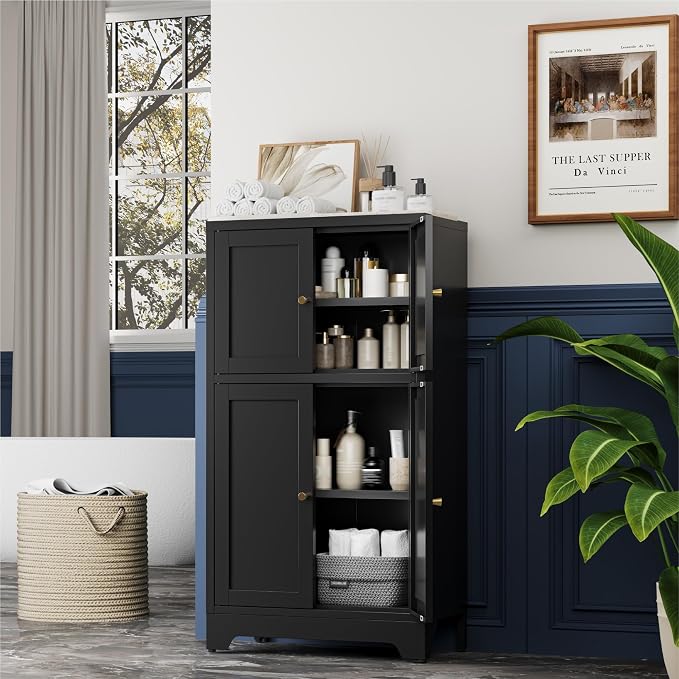 YAUWOH Bathroom Floor Cabinet, Metal Storage Cabinet - Image 3
