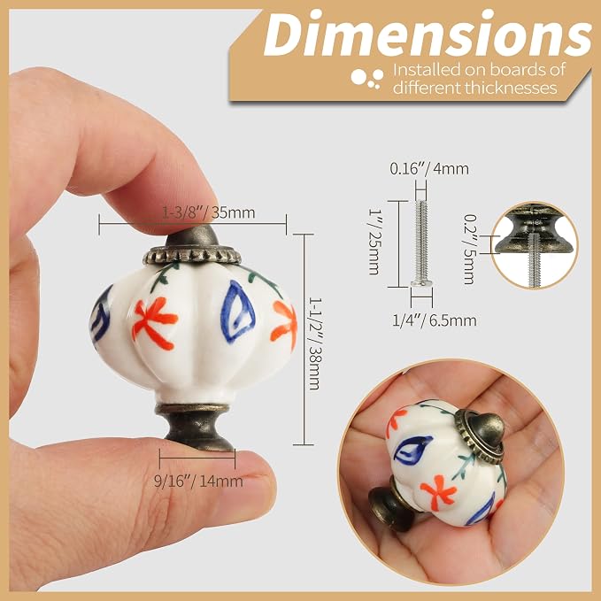 Ivory Pumpkin Knobs 6 Pack Ceramic Cabinet Knobs Vintage Drawer Pulls - Image 4