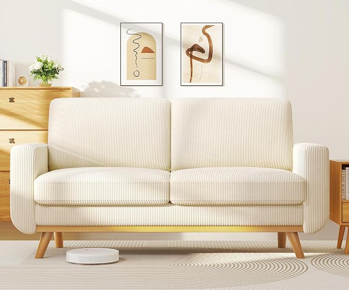 Vesgantti 68" Loveseat Sofa Beige, Comfy Corduroy Couch by Vesgantti