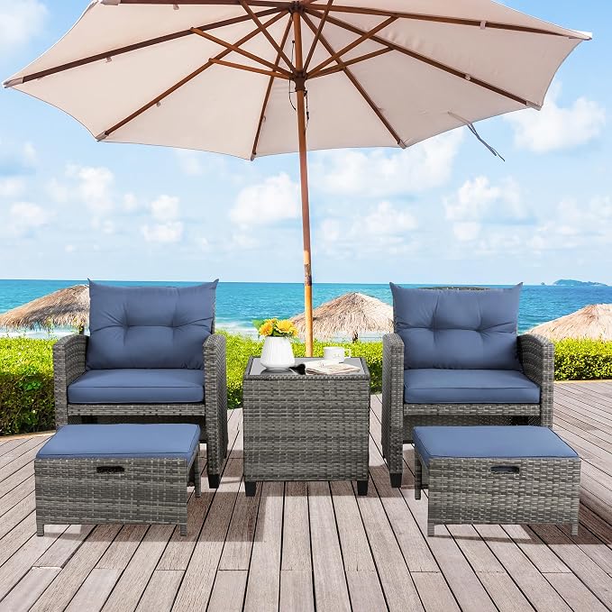 Vongrasig 5 Piece Patio Furniture Set, Small Balcony Furniture, PE Wicker - Image 8