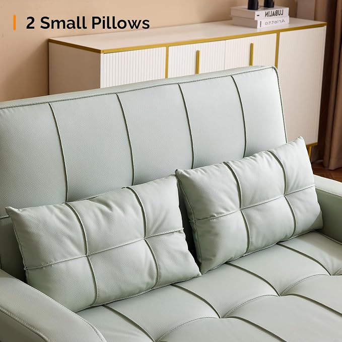 VINGLI Green Futon Sofa Bed Convertible Loveseat Sleeper Couch, Faux Leather - Image 9