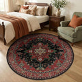 RELEANY Area Rugs Round 5ft Washable Non-Slip, Floral Vintage Distress Print by RELEANY