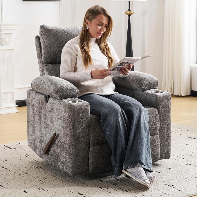 Swivel Rocker Recliner with Adjustable Armrests, Rocking Nursery Chair with - Image 3