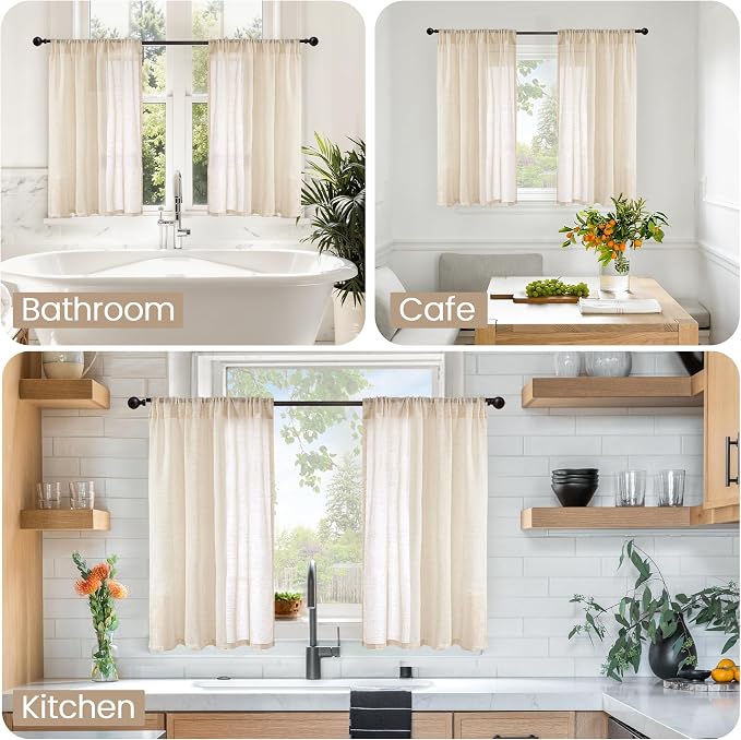BGment Linen Natural Curtains 40 Inch Length - Image 2