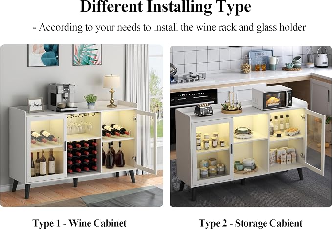 Auromie Wine Bar Cabinet with Led Light, Home Coffee Cabinet with Wine and - Image 9