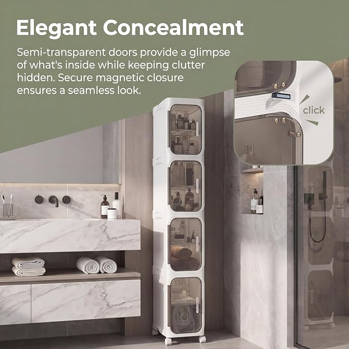 KHNR 4-Tiers Slim Bathroom Storage Cabinet, Narrow Bathroom Storage, Foldable - Image 4