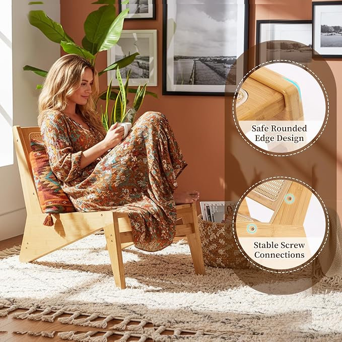 Furlide Rattan Chair 2Pcs, Mid Century Modern Accent Chair, Leisurely Reading - Image 5