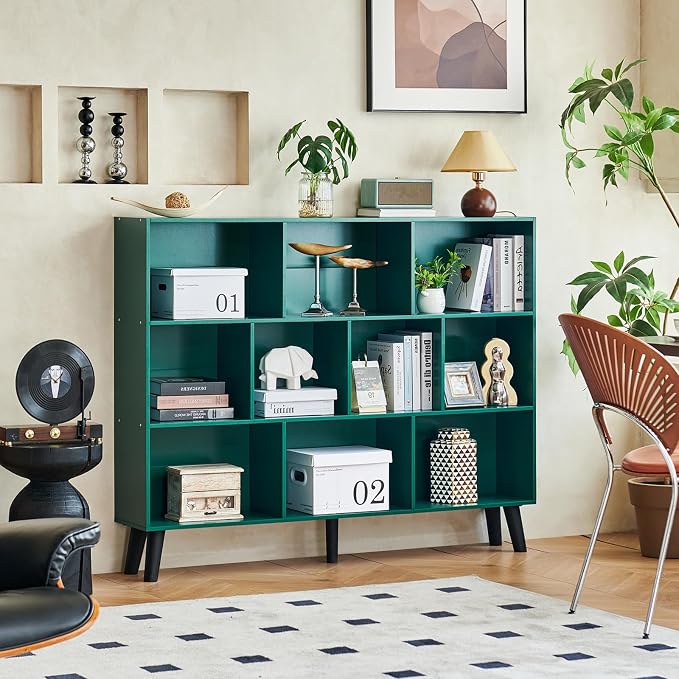 LEYAOYAO 10 Cube Bookshelf, 3 Tier Vintage 55" Wide Bookcase - Image 9