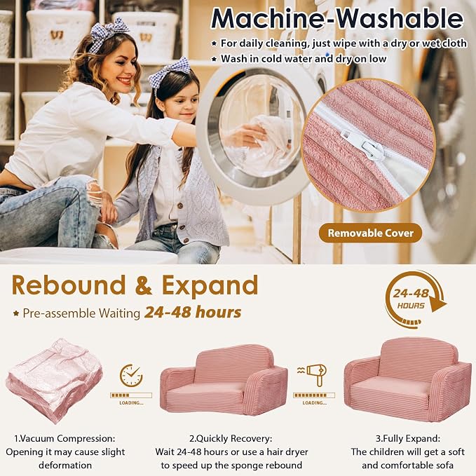 Foryoomi Extra Wide 2 in 1 Convertible Toddler Kids Couch - Image 7