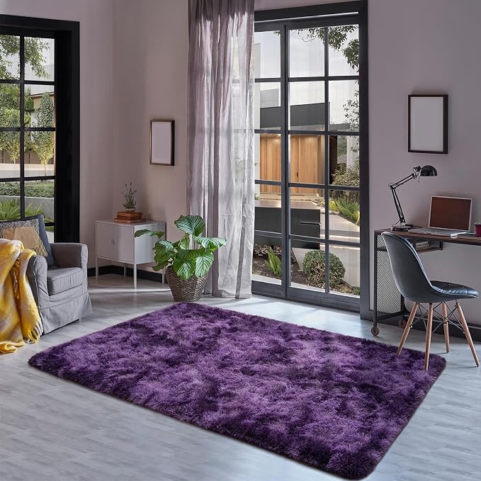 Goideal Fluffy Rug for Bedroom Living Room, 3x5 Purple Area Rugs, Faux Fur Shag - Image 4