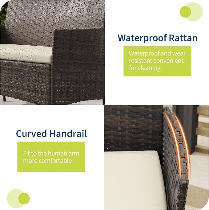 4-Piece Outdoor Furniture Set, PE Rattan Wicker Chairs - Image 3