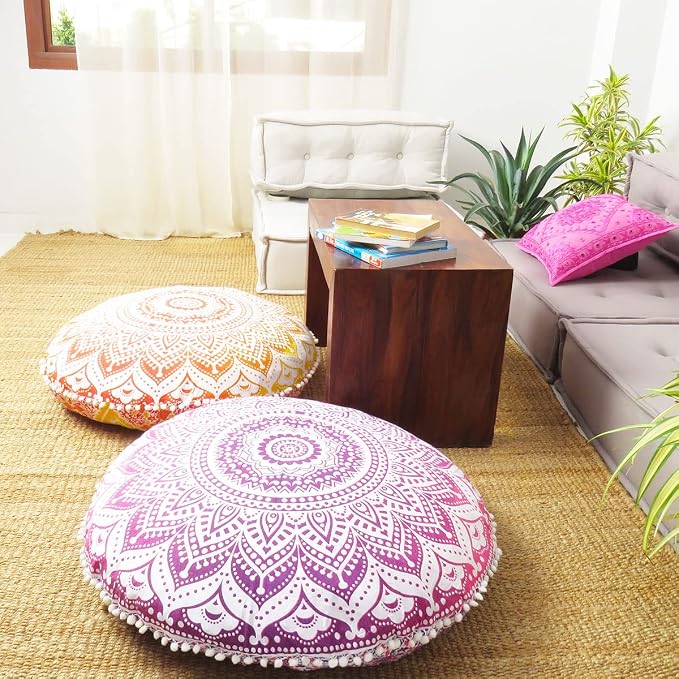 Mandala Floor Pillow Cover Meditation Cushion Seating Throw Hippie Round - Image 4