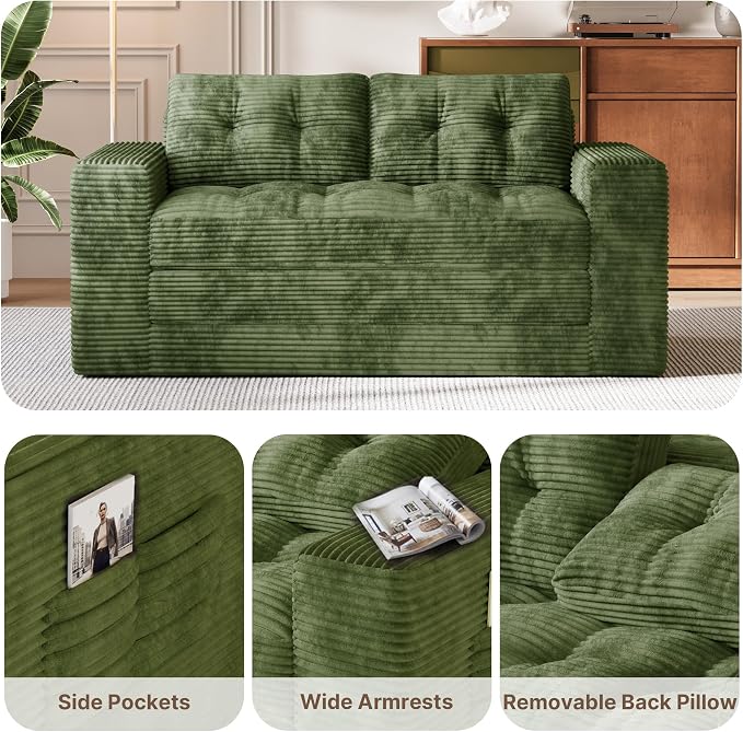 Gizoon Convertible Futon Sofa Bed, Aesthetic Portable Corduroy Sleeper Sofa - Image 7
