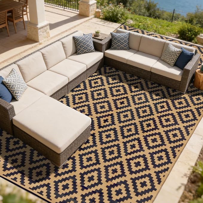 SAND MINE Reversible Mats, Plastic Straw Rug, Modern Area Rug, Large Floor Mat by SANDMIND